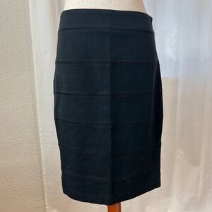 Virtue Black Pencil Skirt with Subtle Stitch Bands